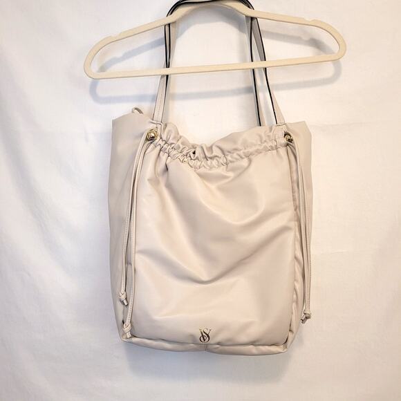 Victoria's Secret Shoulder Bag Drawstring Tote Gold Toned Hardware Cream - Picture 1 of 10